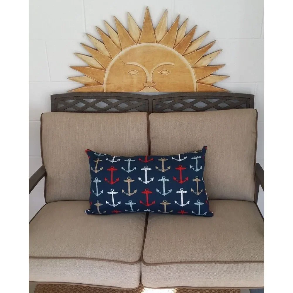 Bryant Nautical Anchors Lumbar 14X24 Zippered Throw‎ Pillow Cover Navy White NEW
